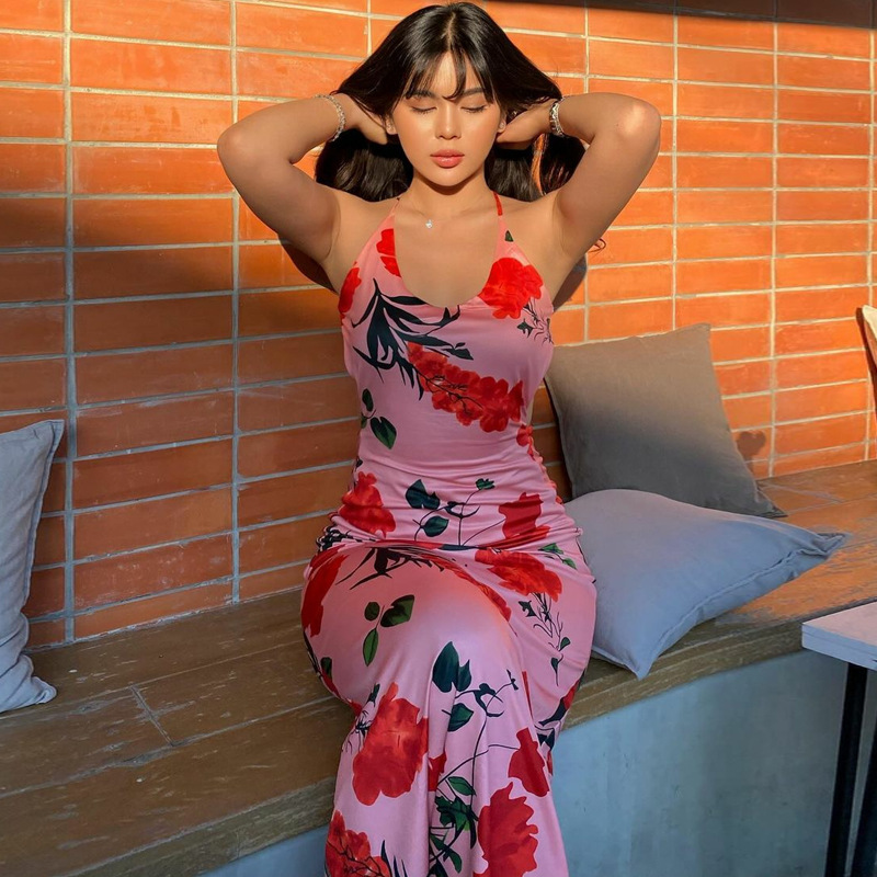 Ootddress Printed Backless Fashion Dress For Women Bandage Summer 2025 Slim Elegant Ladies Party Dress Gown Lace-Up Sexy Maxi Dress