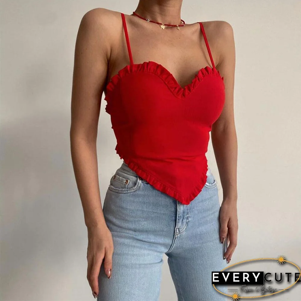 Y2k Ruffle Top Summer Fairy Grunge Sleeveless Triangle Hem Clothes Solid Color Cami Korean Fashion Ladies Clothes