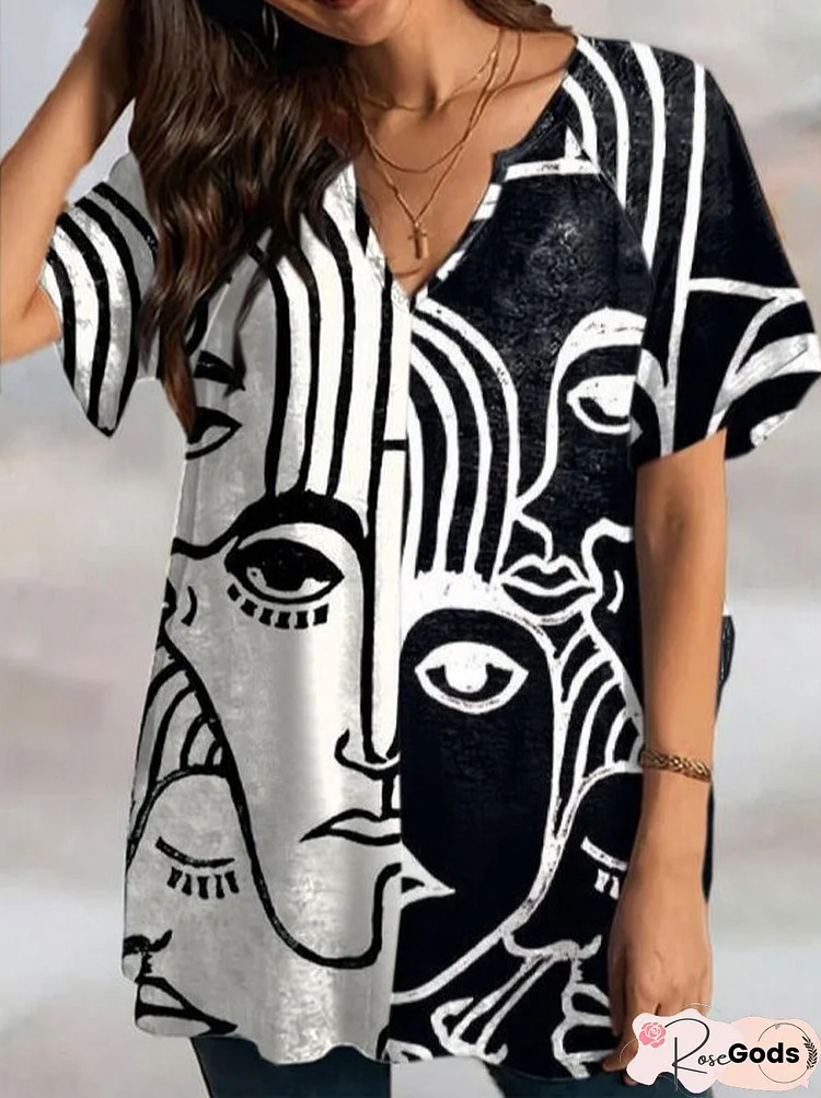 Abstract Short Sleeve Casual T-Shirt