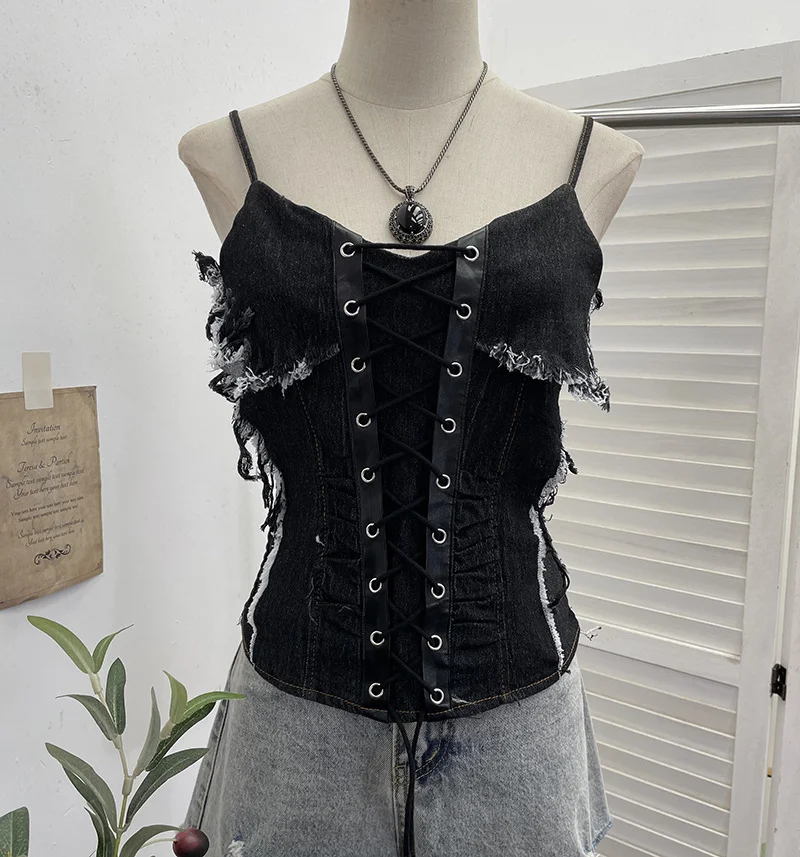 Nigikala Nigikala Shooting Cowboy Draw Rope Tie With Chest Vest Hair Side To Make Old Short Body Sleeveless Top Woman 2726