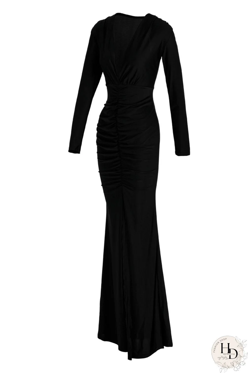 Red Fashion Sexy Solid Slit Fold V Neck Long Sleeve Evening Dress