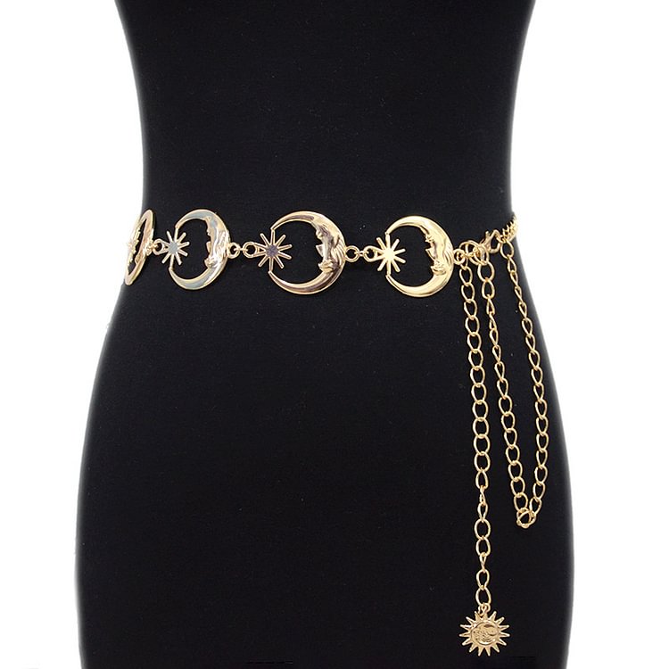 Gothic Dark Sun&moon Metal Decorated Chain-trimmed Waist Belt