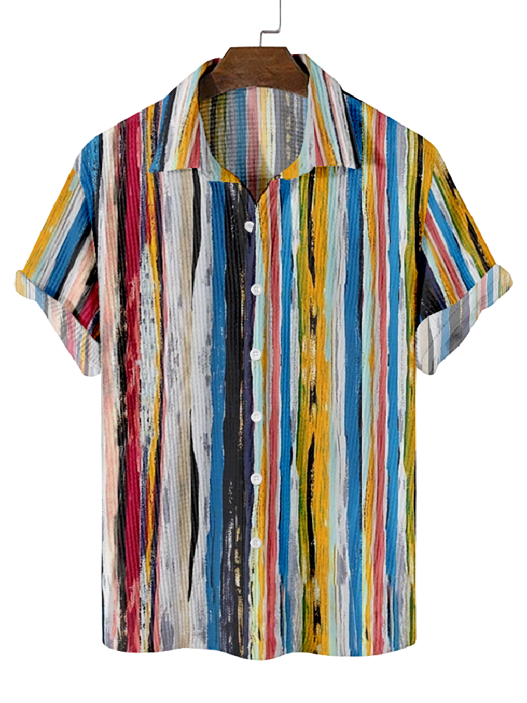 Men's Abstract Stripes Pattern Short-Sleeved Shirt  0739
