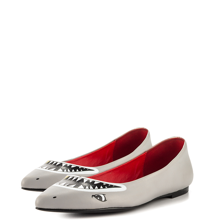 FSJ Grey Cute Shark Print Pointed Toe Flats for Women |FSJ Shoes