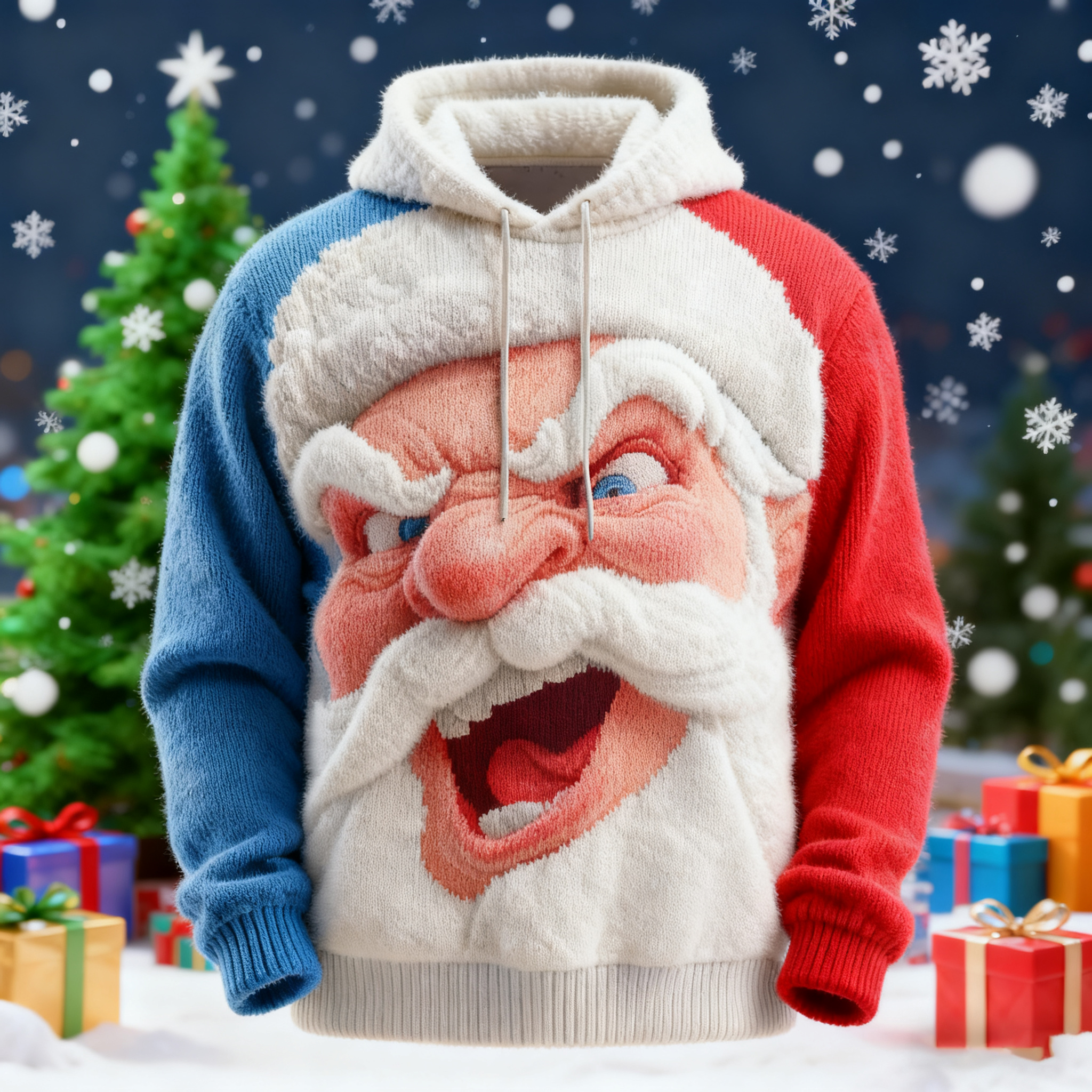 Ugly Christmas Funny Santa Claus Hooded Sweater elevenforest