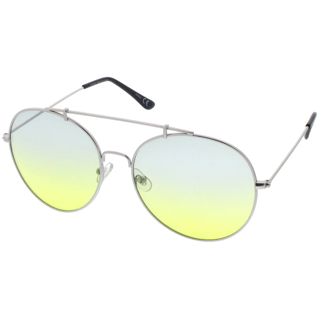 Oversize Metal Double Nose Bridge Slim Arms Gradient Round Lens Aviator glasses 64mm