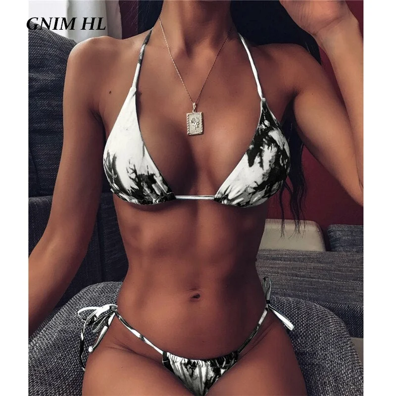 Sexy Micro Swimwear Women Bandage Thong Bikini Mujer 2020 Summer Backless Print Brazilian Swimsuit Female Two Pieces Swim Suit 114