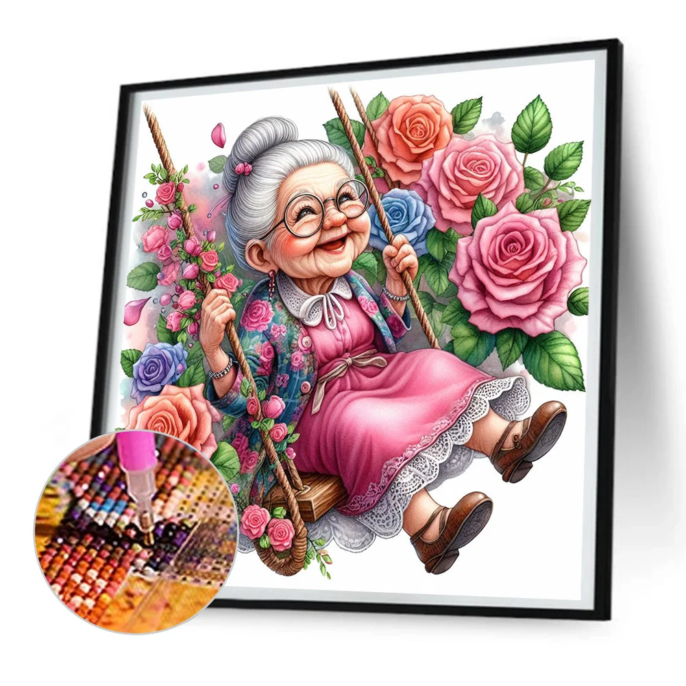 Diamond Painting - Full Round Drill - Swing Old Lady(Canvas|30*30cm)