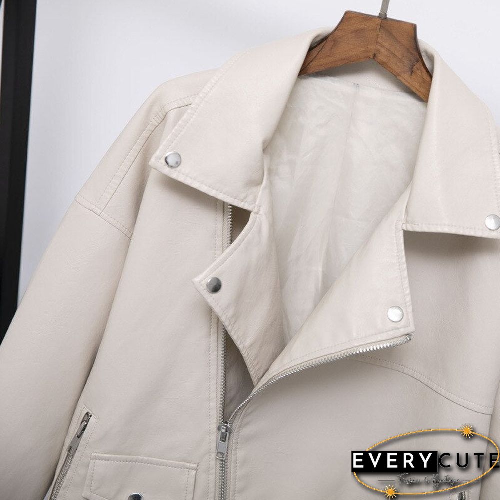 Fitaylor Autumn Women Faux Leather Jacket Casual Loose Soft Pu Motorcycle Punk Leather Coat Female Zipper Rivet Outerwear