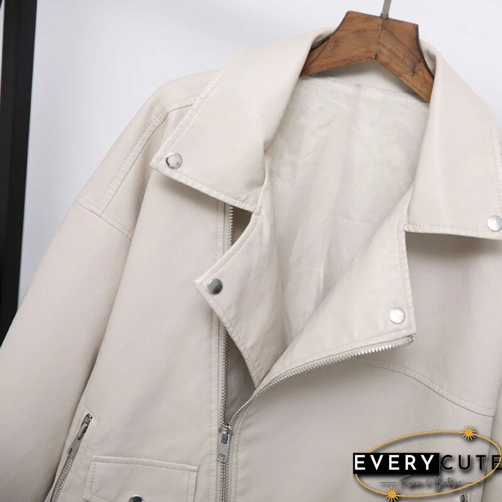 Fitaylor Autumn Women Faux Leather Jacket Casual Loose Soft Pu Motorcycle Punk Leather Coat Female Zipper Rivet Outerwear