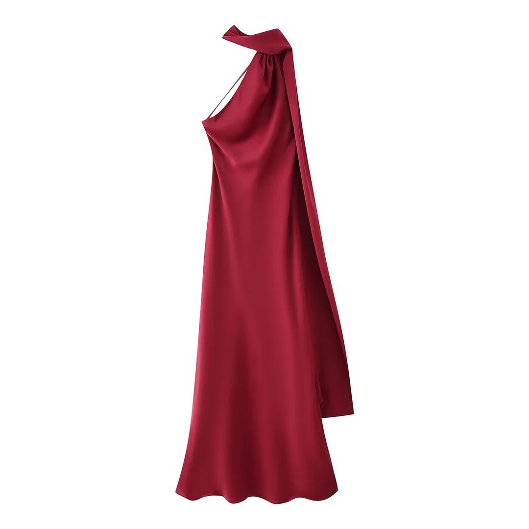 Nigikala Nigikala Homemade Niche New Women's Clothing In Spring And Summer Solid Color Hanging Neck Silk And Siding Texture Dress