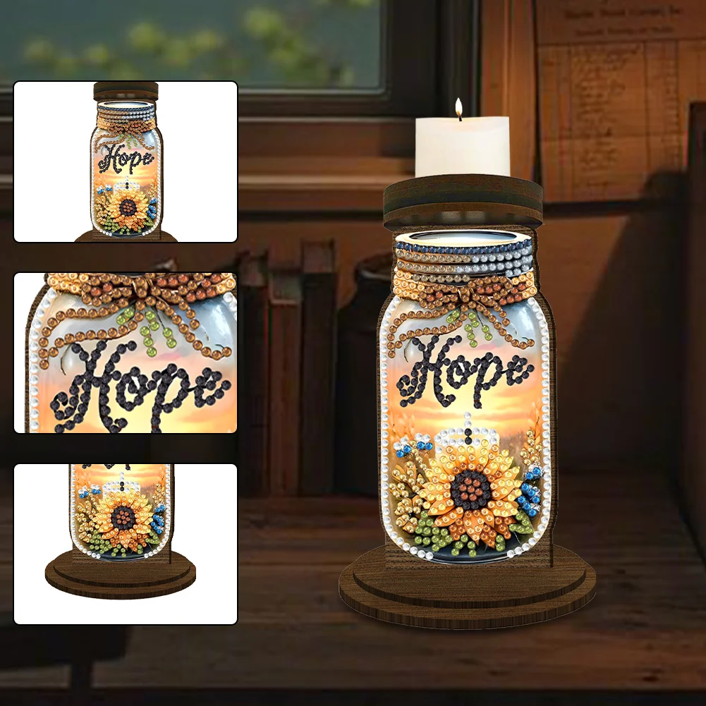 Wooden Hope Candle Bottle 5D DIY Diamond Painting Candle Holder Decor for Adults