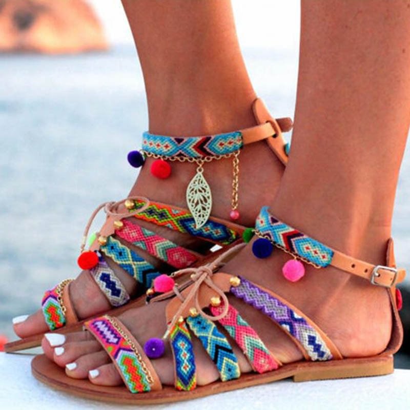Women's Sandals Summer Shoes Bohemian Gladiator Leather Sandals Flats Summer Shoes Woman Beach Sandals For Women Sandalia Mujer