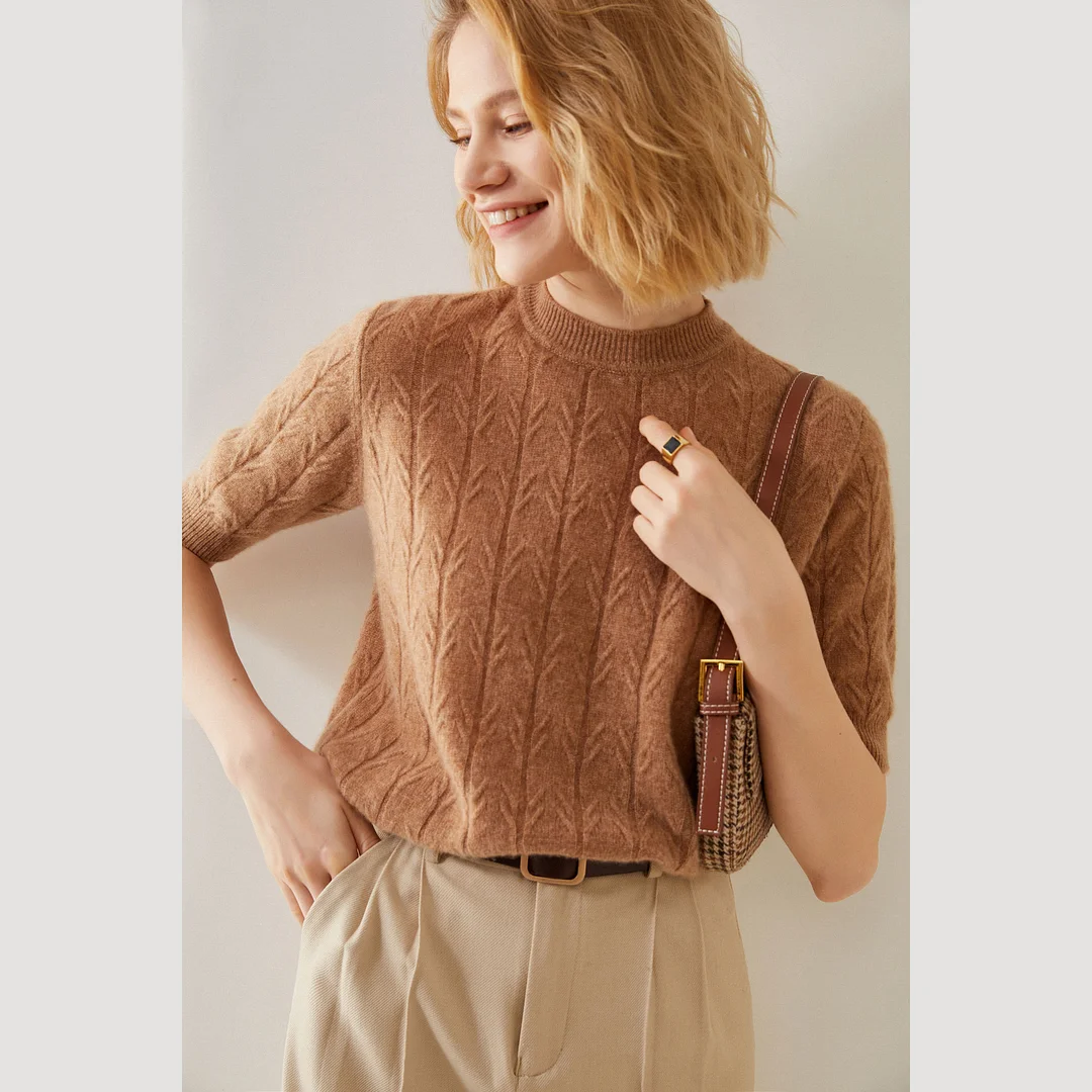 Women's Short Sleeve Cashmere Sweater REAL SILK LIFE