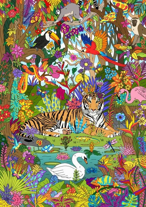 Partial AB Drill-Full Round Drill Diamond Painting - Colorful Illustration Tiger Swan - 40*50cm