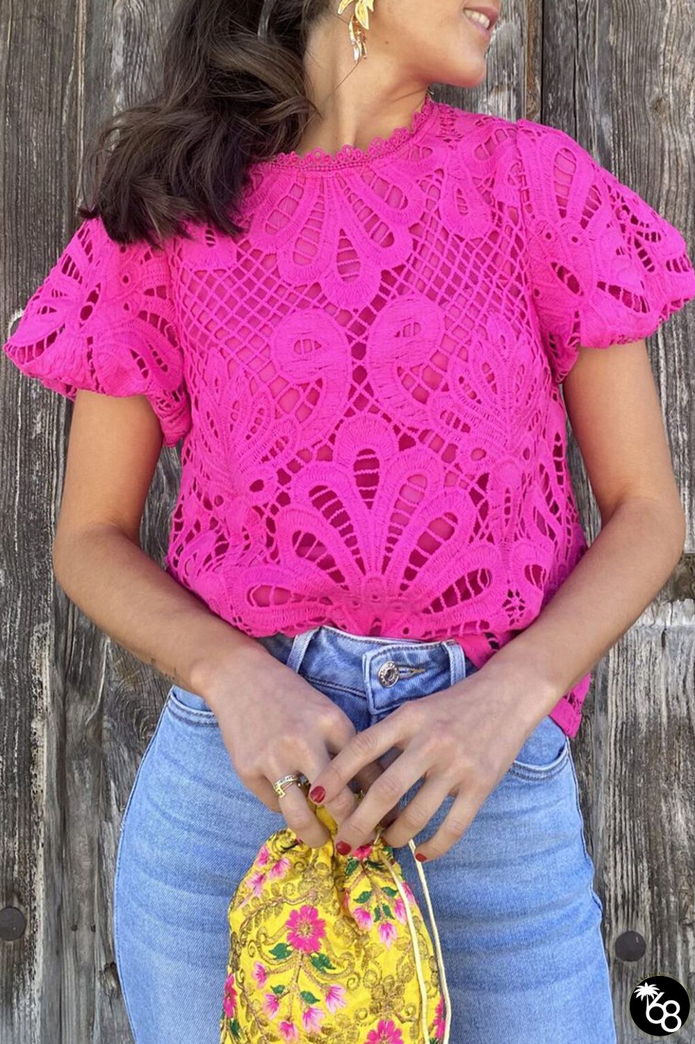 Casual Solid Lace Hollowed Out O Neck Tops | 168DEAL