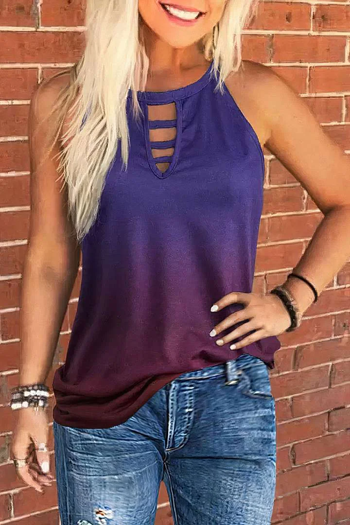 Ombre Ladder Cut Sleeveless Top