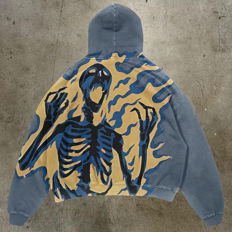 Skull Hell Fire Print Long Sleeve Hoodies