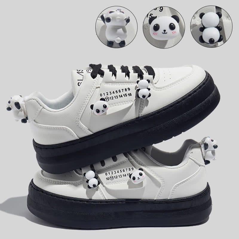 Cartoon 3D Panda Decor Platform Colorblock Round Toe Sneakers - Modakawa modakawa