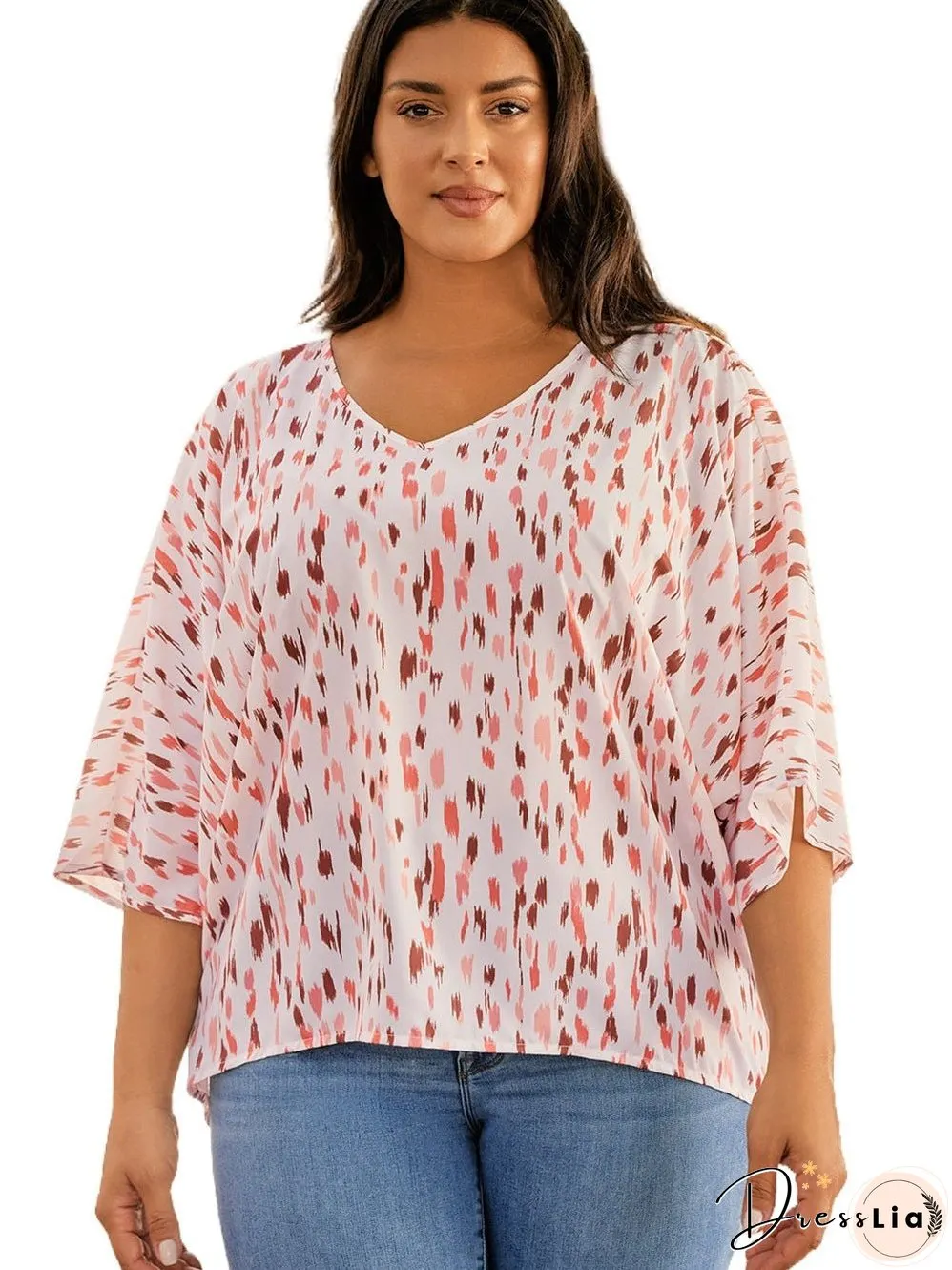 Pink Leopard Print Oversized Dolman Sleeve Plus Size Blouse