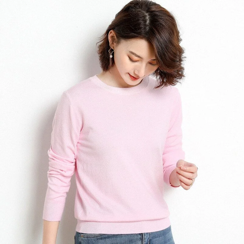 Women Sweater 2020 New O-neck Female Long-sleeved Knitted Pullover Jumper Pull Femme Clothes White Loose Thin Korean Plus Size