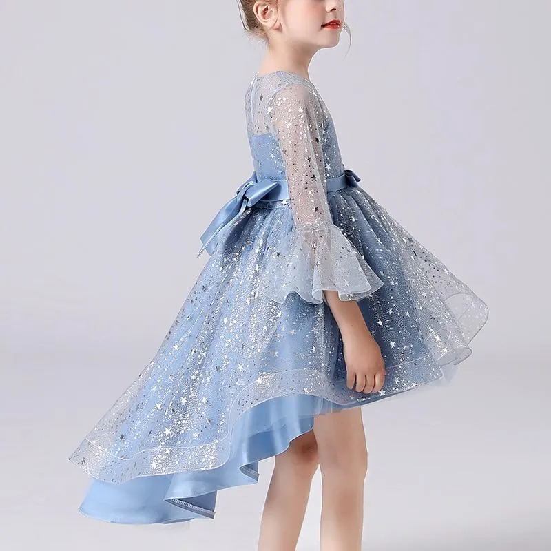 New Girl Clothes Kids Tail Flared Sleeves Elegant Mesh New Year Princess Vestidos Wedding Party Dress
