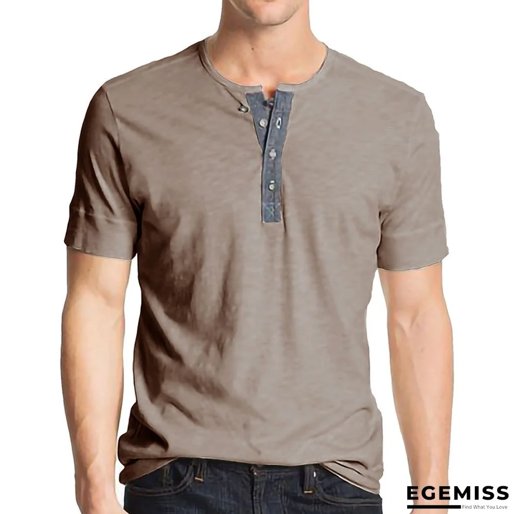 T-shirt with Short Sleeves Henry Shirt Round Neck Cotton T-shirt Men's Clothes | EGEMISS