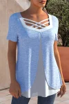 Plus Size Cross Strap Short Sleeve Blouses