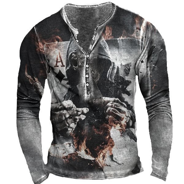 Men's Outdoor Playing Card Skull Retro Tactical T-Shirt