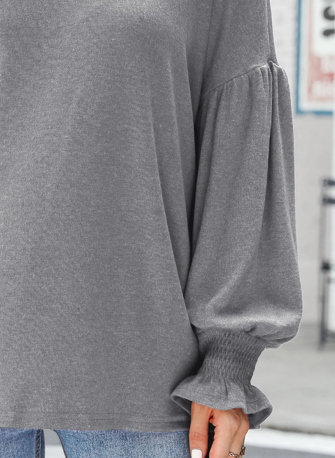 MIHOLL Womens Long Sleeve Top Crew Neck Ruffle Lantern Sleeve Casual Loose Blouse T Shirts