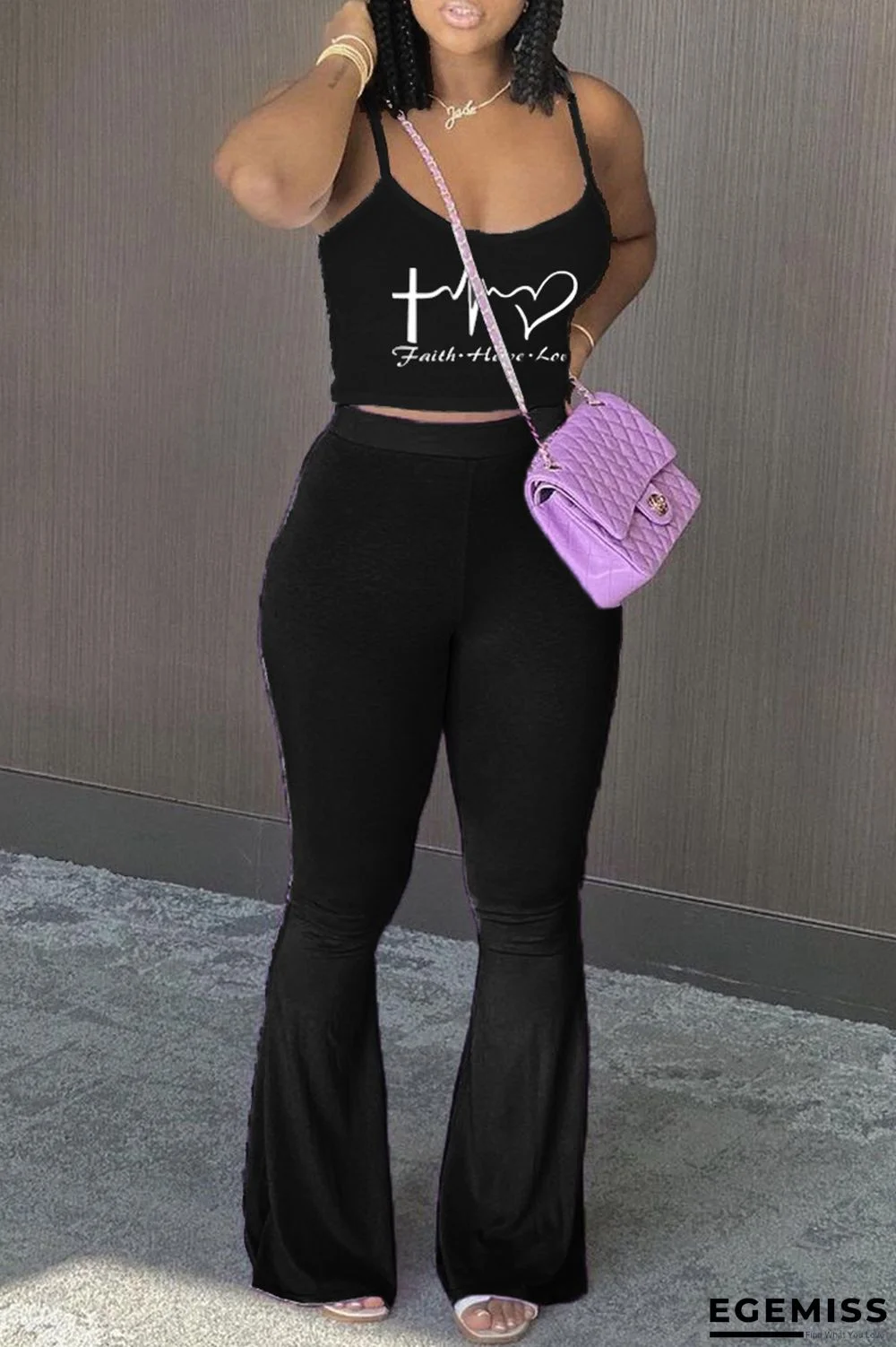 Black Sexy Casual Print Backless Spaghetti Strap Sleeveless Two Pieces | EGEMISS