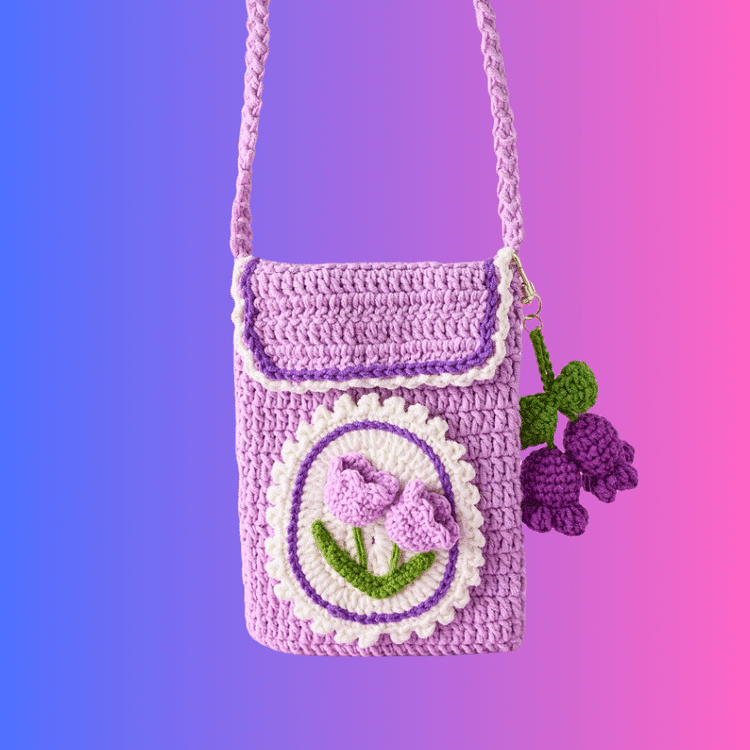 Lulusnow Handmade Purple Lily Of The Valley Flower Bell Orchid Crochet Phone Bag