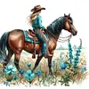Cowboy M&auml;dchen auf dem Pferder&uuml;cken - runder Bohrer Diamantmalerei - 40*40cm