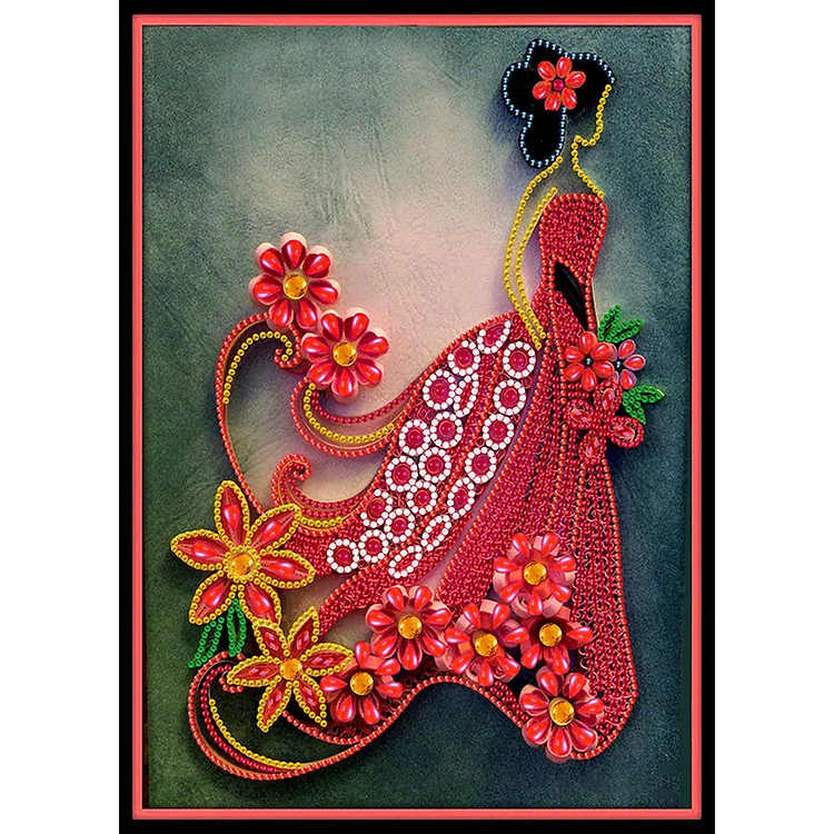 Partial Special-Shaped Diamond Painting - Lady in red dress 30*40CM