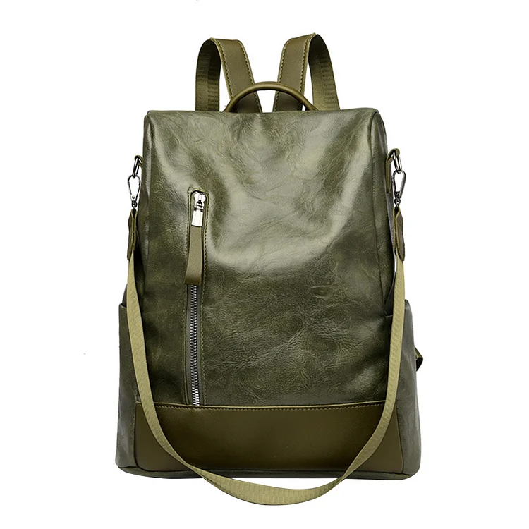 Leather Backpack Retro Soft PU Anti-theft Shoulder Travel Rucksack (Green)