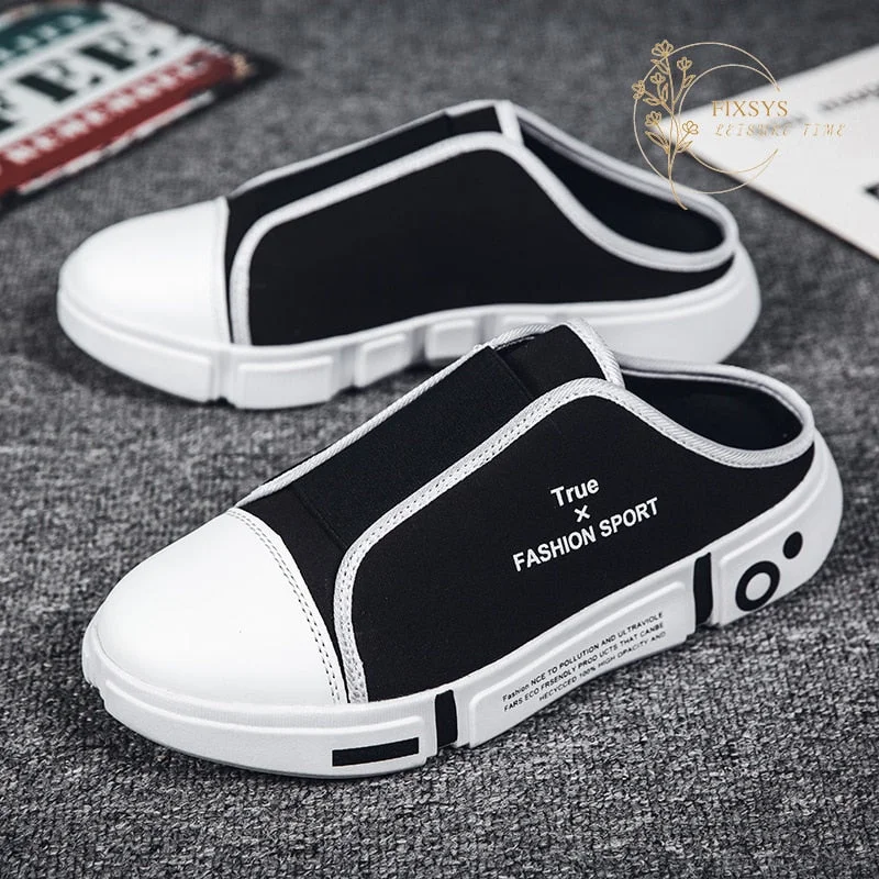 FIXSYS Men Half Shoes Summer Couple Breathable Half Slippers Outdoor Mules Fashion Lightweight Sandals Woman Slides Canvas Shoes