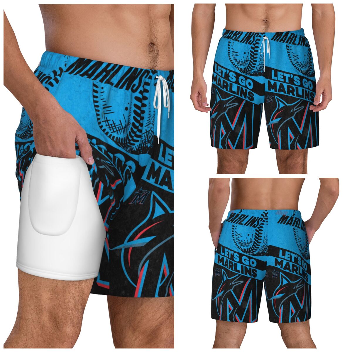 Miami Marlins Logos Quick-Dry Men Swim Trunk