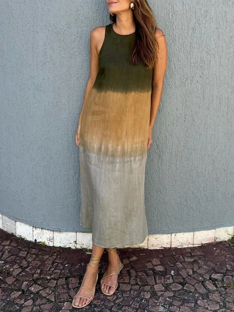 Women's Elegant Casual Sophisticated Cotton Linen Sleeveless Gradient Dress