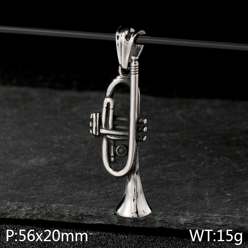 1 Piece 304 Stainless Steel 18K Gold Plated Musical Instrument Skull Pendant