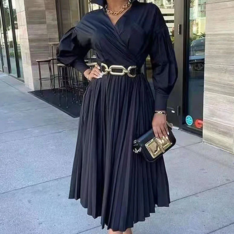 Uveng Uveng 2025 New African Women's Dress Temperament 100-Folded Black Collar Mid-Long Dress