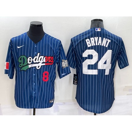 Men's Los Angeles Dodgers Front #8 Back #24 Kobe Bryant Navy Mexico World Series Cool Base Stitched Baseball Jersey 59KS