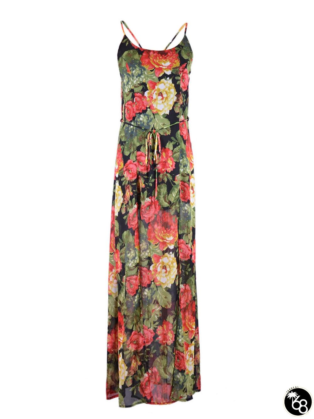 Audrey 3+1 Burst Me with Plenty Roses Front Slit Tie Waist Floral Maxi Dress | 168DEAL
