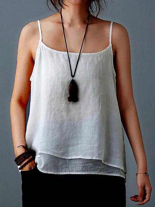 Double Layer Spaghetti Strap Tank Top-Mayoulove