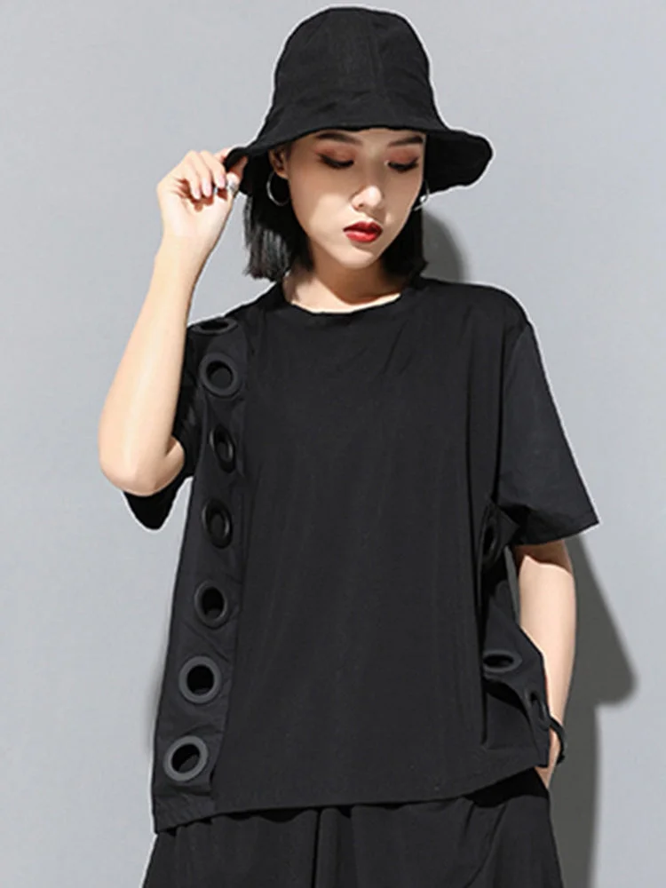 Cool O-Neck Asymmetrical Joint Circle Short Sleeve T-shirt