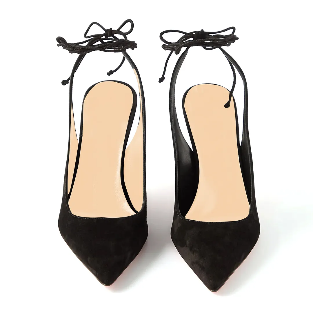 90mm Middle Heels Pointy Toe Strapy Red Bottom Slingback Pumps Suede Sandals-vocosishoes