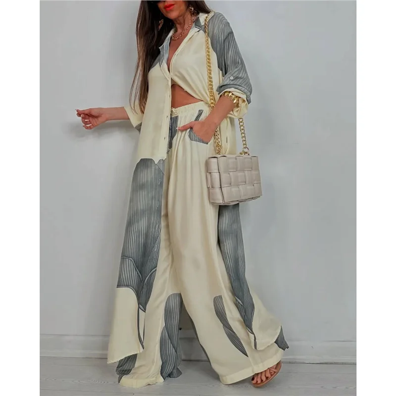 Athvotar Athvotar Spring And Autumn New Women's Fashion Casual Color Loose Shirt Trousers Two Sets