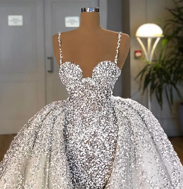 Brilliant Sweetheart Sequins Mermaid Wedding Dress With Ruffles Train