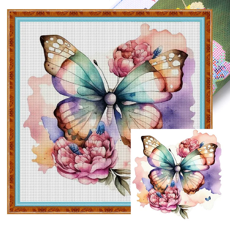 Watercolor Butterfly Two (50*50cm) 11CT Stamped Cross Stitch gbfke