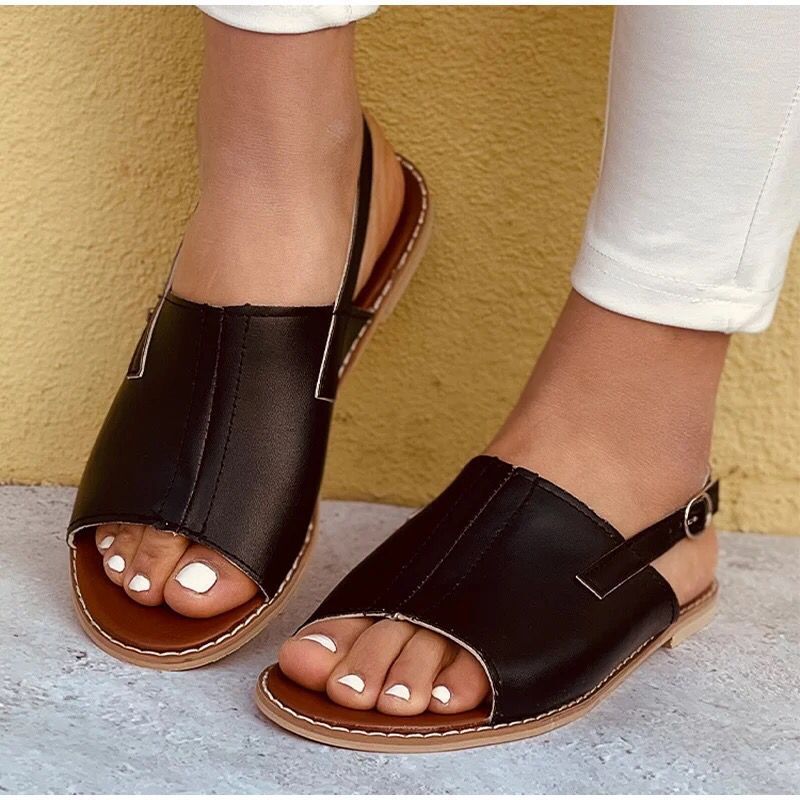 Women's flat peep toe back strap sandals summer slip on slingback beach sandals