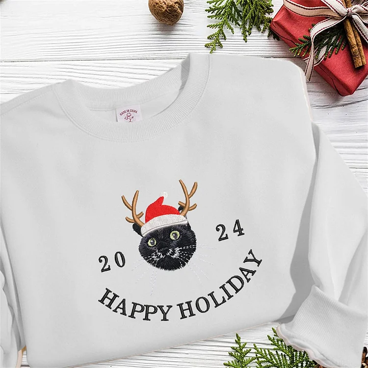 Embroidered Pet Christmas Hat Sweatshirt  | Unique Personalized Design to Showcase You and Your Pet's Holiday Spirit  new